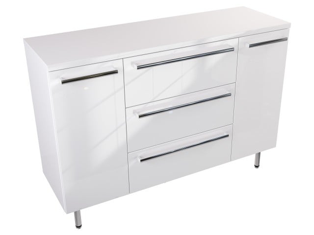 Szafka Stojąca Z Blatem ATH 120 cm KD - Biały Wysoki Połysk - Uchwyty Chromowane