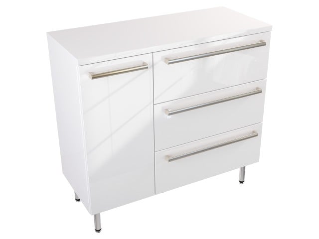 Szafka Stojąca Z Blatem ATH 90 cm D Prawa - Biały Wysoki Połysk - Uchwyty Stal Szczotkowana Szafka Stojąca Z Blatem ATH 90 cm D Prawa - Biały Wysoki Połysk - Uchwyty Stal Szczotkowana