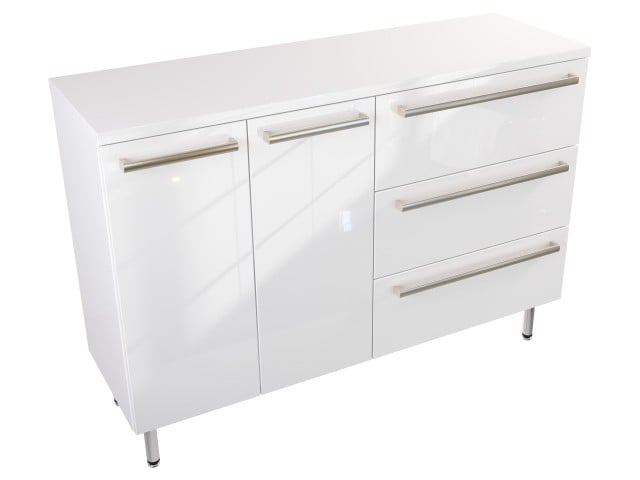 Szafka Stojąca Z Blatem ATH 120 cm DS Prawa - Biały Wysoki Połysk - Uchwyty Stal Szczotkowana
