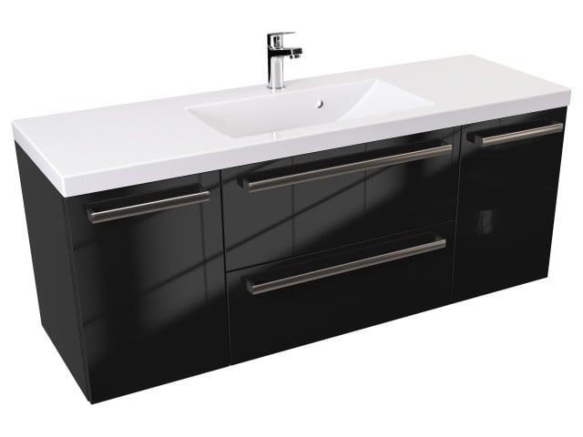 Szafka Wisząca Z Umywalką ATH 120 cm D - Czarny Wysoki Połysk - Uchwyty Stal Szczotkowana Szafka Wisząca Z Umywalką ATH 120 cm D - Czarny Wysoki Połysk - Uchwyty Stal Szczotkowana