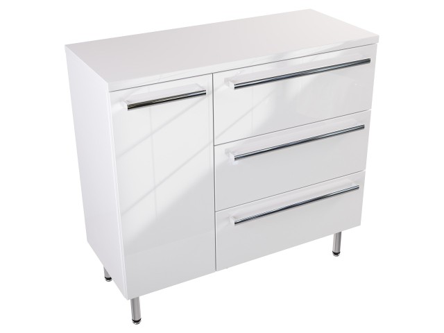 Szafka Stojąca Z Blatem ATH 90 cm D Prawa - Biały Wysoki Połysk - Uchwyty Chromowane