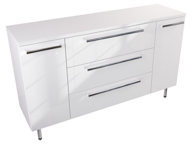 Szafka Stojąca Z Blatem ATH 140 cm D - Biały Wysoki Połysk - Uchwyty Chromowane