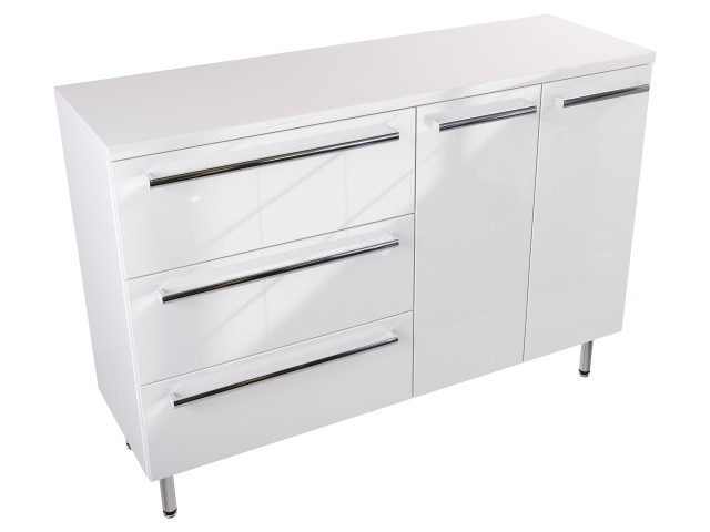 Szafka Stojąca Z Blatem ATH 120 cm SD Lewa - Biały Wysoki Połysk - Uchwyty Chromowane