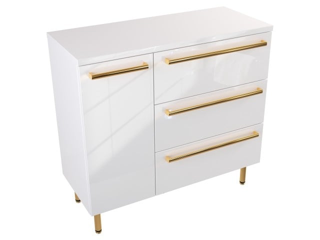 Szafka Stojąca Z Blatem ATH 90 cm D Prawa - Biały Wysoki Połysk - Uchwyty Złote Polerowane