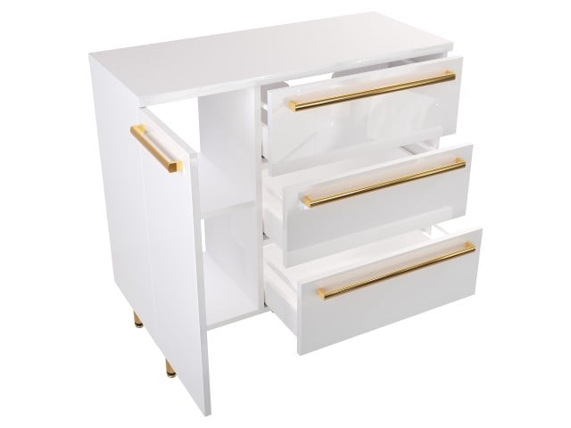 Szafka Stojąca Z Blatem ATH 90 cm D Prawa - Biały Wysoki Połysk - Uchwyty Złote Polerowane