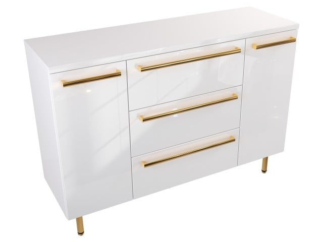 Szafka Stojąca Z Blatem ATH 120 cm D - Biały Wysoki Połysk - Uchwyty Złote Polerowane Szafka Stojąca Z Blatem ATH 120 cm D - Biały Wysoki Połysk - Uchwyty Złote Polerowane