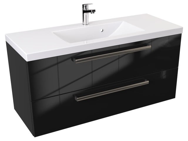 Szafka Wisząca Z Umywalką ATH 100 cm - Czarny Wysoki Połysk - Uchwyty Stal Szczotkowana Szafka Wisząca Z Umywalką ATH 100 cm - Czarny Wysoki Połysk - Uchwyty Stal Szczotkowana