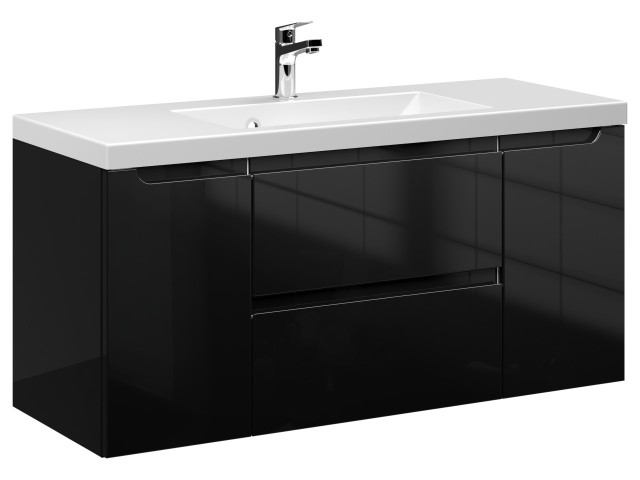 Szafka Wisząca Z Umywalką ETH 100 cm D - Czarny Wysoki Połysk Szafka Wisząca Z Umywalką ETH 100 cm D - Czarny Wysoki Połysk