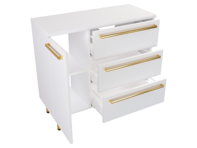 Szafka Stojąca Z Blatem ATH 90 cm D Prawa - Biały Mat - Uchwyty Złote Polerowane