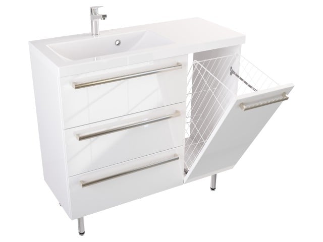 Szafka Stojąca Z Umywalką ATH 90 cm K Lewa - Biały Wysoki Połysk - Uchwyty Stal Szczotkowana Szafka Stojąca Z Umywalką ATH 90 cm K Lewa - Biały Wysoki Połysk - Uchwyty Stal Szczotkowana