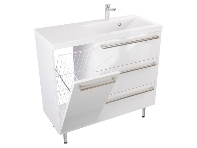 Szafka Stojąca Z Umywalką ATH 90 cm K Prawa - Biały Wysoki Połysk - Uchwyty Stal Szczotkowana Szafka Stojąca Z Umywalką ATH 90 cm K Prawa - Biały Wysoki Połysk - Uchwyty Stal Szczotkowana