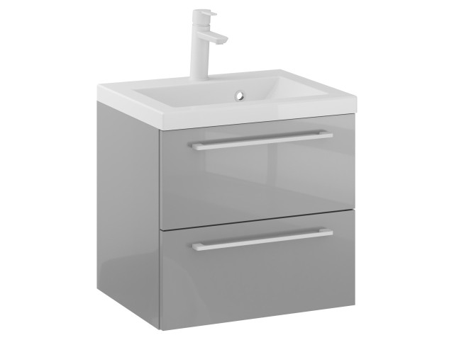 Szafka Wisząca Z Umywalką RON 50 cm - Szary Wysoki Połysk - Uchwyty Białe Matowe Szafka Wisząca Z Umywalką RON 50 cm - Szary Wysoki Połysk - Uchwyty Białe Matowe
