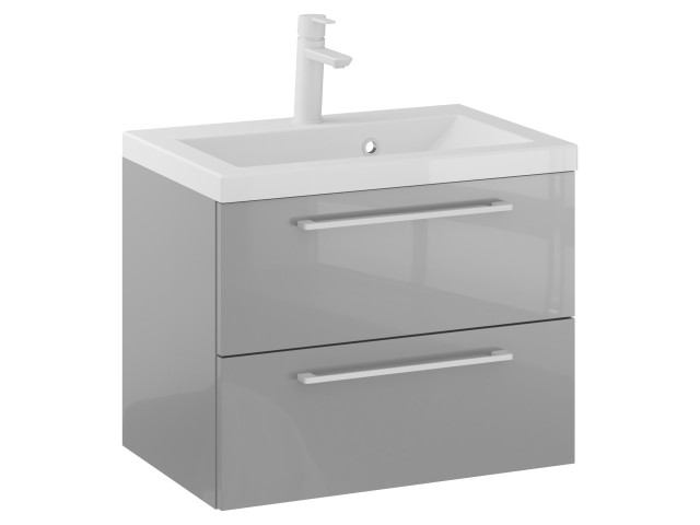Szafka Wisząca Z Umywalką RON 60 cm - Szary Wysoki Połysk - Uchwyty Białe Matowe Szafka Wisząca Z Umywalką RON 60 cm - Szary Wysoki Połysk - Uchwyty Białe Matowe