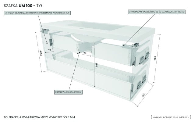 Szafka Wisząca Z Umywalką RON 100 cm - Szary Wysoki Połysk - Uchwyty Białe Matowe