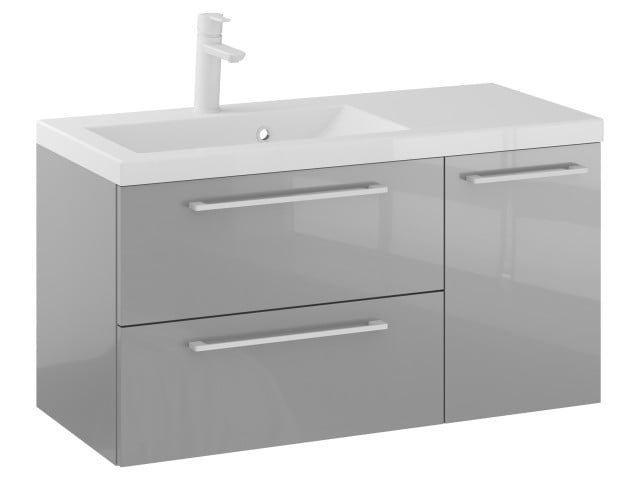 Szafka Wisząca Z Umywalką RON 90 cm D Lewa - Szary Wysoki Połysk - Uchwyty Białe Matowe Szafka Wisząca Z Umywalką RON 90 cm D Lewa - Szary Wysoki Połysk - Uchwyty Białe Matowe