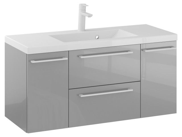Szafka Wisząca Z Umywalką RON 100 cm D - Szary Wysoki Połysk - Uchwyty Białe Matowe Szafka Wisząca Z Umywalką RON 100 cm D - Szary Wysoki Połysk - Uchwyty Białe Matowe