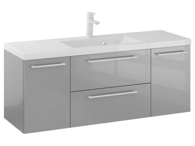 Szafka Wisząca Z Umywalką RON 120 cm D - Szary Wysoki Połysk - Uchwyty Białe Matowe Szafka Wisząca Z Umywalką RON 120 cm D - Szary Wysoki Połysk - Uchwyty Białe Matowe