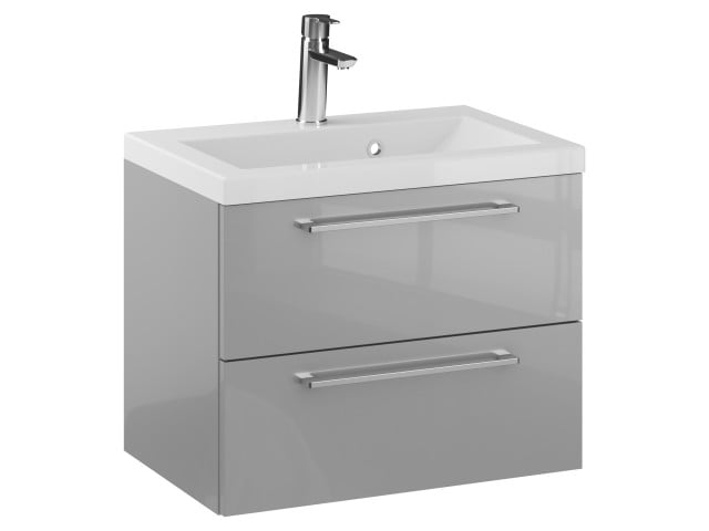 Szafka Wisząca Z Umywalką RON 60 cm - Szary Wysoki Połysk - Uchwyty Chromowane Szafka Wisząca Z Umywalką RON 60 cm - Szary Wysoki Połysk - Uchwyty Chromowane
