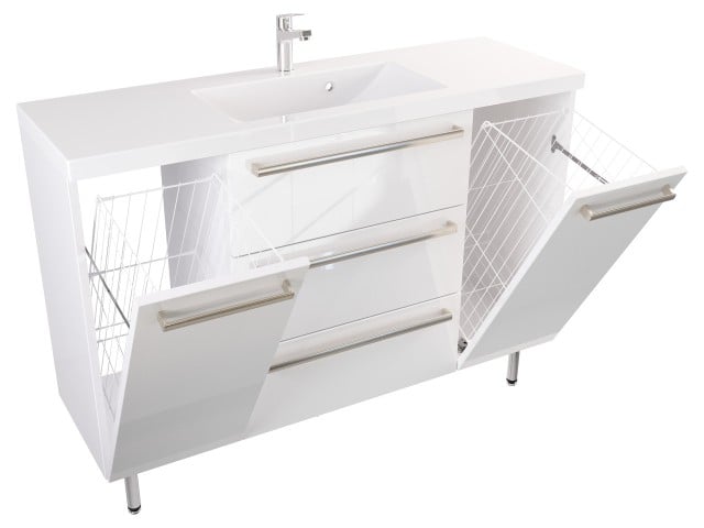 Szafka Stojąca Z Umywalką ATH 120 cm K - Biały Wysoki Połysk - Uchwyty Stal Szczotkowana Szafka Stojąca Z Umywalką ATH 120 cm K - Biały Wysoki Połysk - Uchwyty Stal Szczotkowana