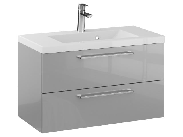 Szafka Wisząca Z Umywalką RON 80 cm - Szary Wysoki Połysk - Uchwyty Chromowane