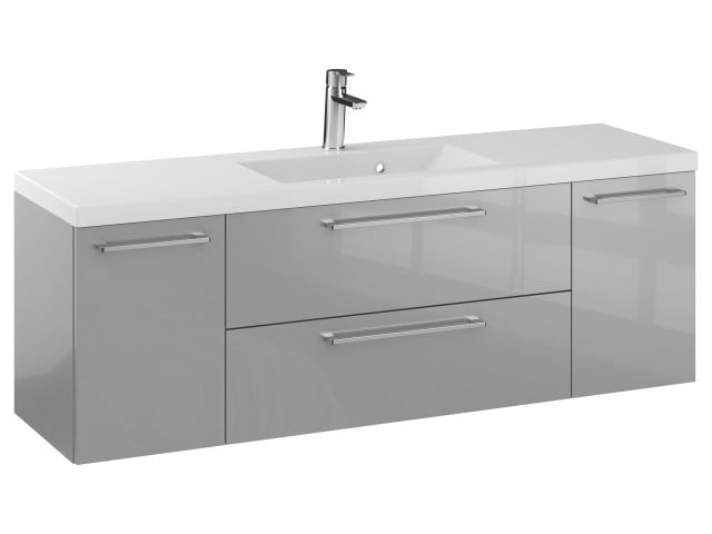 Szafka Wisząca Z Umywalką RON 140 cm D - Szary Wysoki Połysk - Uchwyty Chromowane Szafka Wisząca Z Umywalką RON 140 cm D - Szary Wysoki Połysk - Uchwyty Chromowane