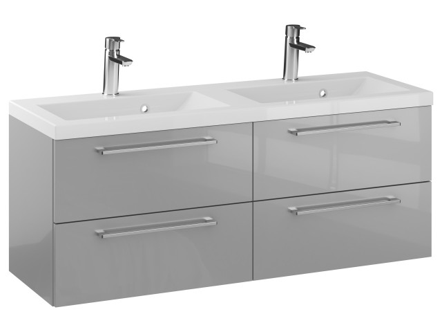 Szafka Wisząca Z Umywalką RON 120 cm DUO - Szary Wysoki Połysk - Uchwyty Chromowane Szafka Wisząca Z Umywalką RON 120 cm DUO - Szary Wysoki Połysk - Uchwyty Chromowane