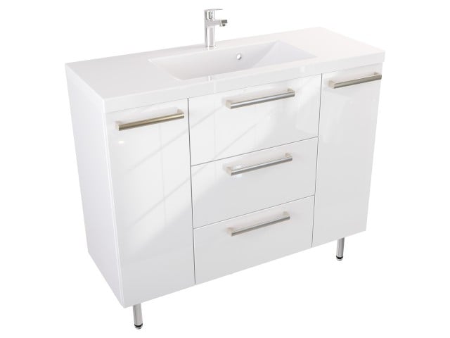 Szafka Stojąca Z Umywalką ATH 100 cm D - Biały Wysoki Połysk - Uchwyty Stal Szczotkowana Szafka Stojąca Z Umywalką ATH 100 cm D - Biały Wysoki Połysk - Uchwyty Stal Szczotkowana