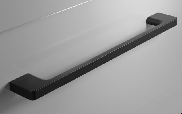 Szafka Wisząca Z Umywalką RON 90 cm D Lewa - Szary Wysoki Połysk - Uchwyty Czarne Matowe