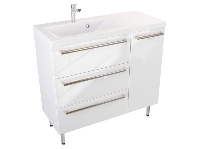 Szafka Stojąca Z Umywalką ATH 90 cm D Lewa - Biały Wysoki Połysk - Uchwyty Stal Szczotkowana Szafka Stojąca Z Umywalką ATH 90 cm D Lewa - Biały Wysoki Połysk - Uchwyty Stal Szczotkowana