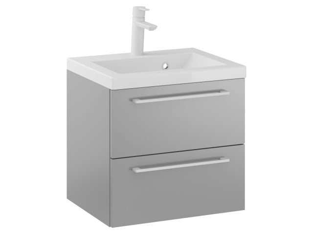 Szafka Wisząca Z Umywalką RON 50 cm - Szary Mat - Uchwyty Białe Matowe