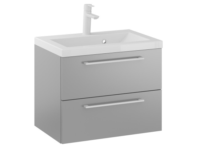 Szafka Wisząca Z Umywalką RON 60 cm - Szary Mat - Uchwyty Białe Matowe Szafka Wisząca Z Umywalką RON 60 cm - Szary Mat - Uchwyty Białe Matowe