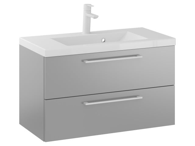 Szafka Wisząca Z Umywalką RON 80 cm - Szary Mat - Uchwyty Białe Matowe