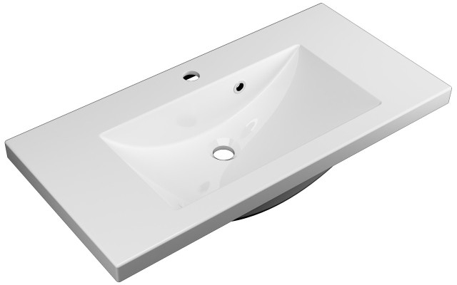 Szafka Wisząca Z Umywalką RON 80 cm - Szary Mat - Uchwyty Białe Matowe