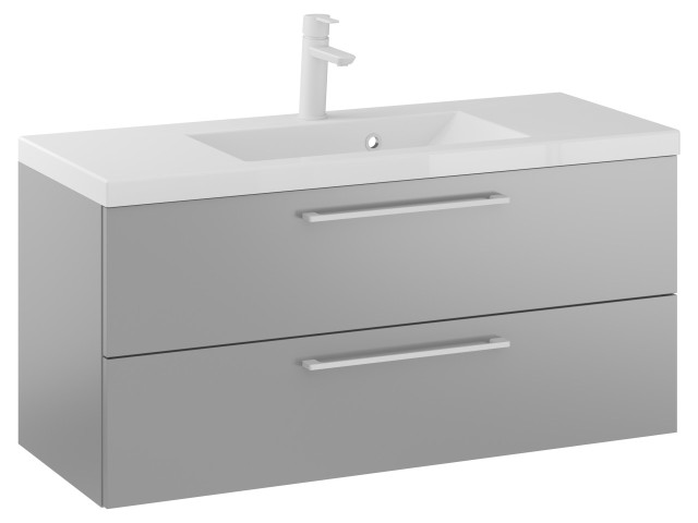 Szafka Wisząca Z Umywalką RON 100 cm - Szary Mat - Uchwyty Białe Matowe