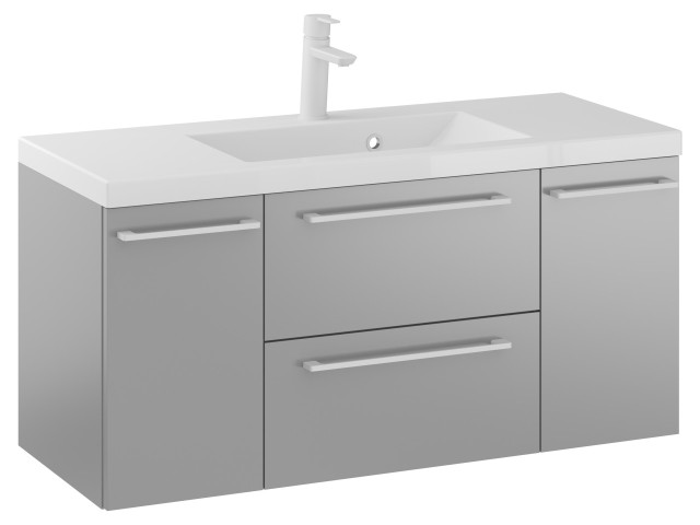 Szafka Wisząca Z Umywalką RON 100 cm D - Szary Mat - Uchwyty Białe Matowe Szafka Wisząca Z Umywalką RON 100 cm D - Szary Mat - Uchwyty Białe Matowe