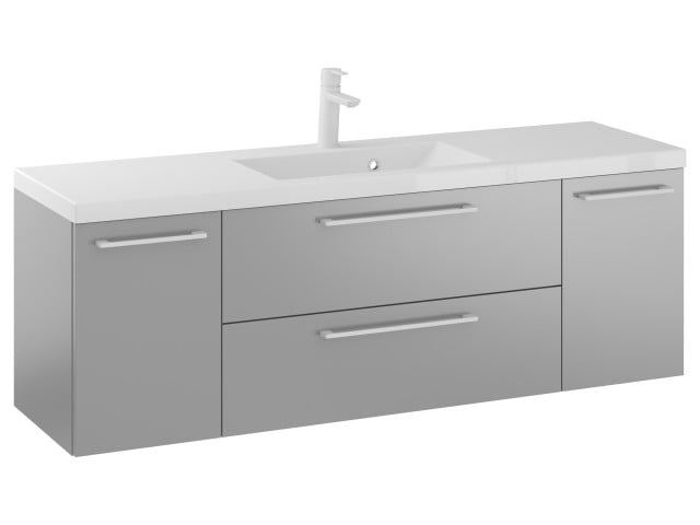 Szafka Wisząca Z Umywalką RON 140 cm D - Szary Mat - Uchwyty Białe Matowe