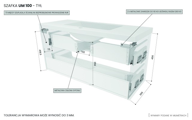 Szafka Wisząca Z Umywalką RON 100 cm - Szary Mat - Uchwyty Chromowane