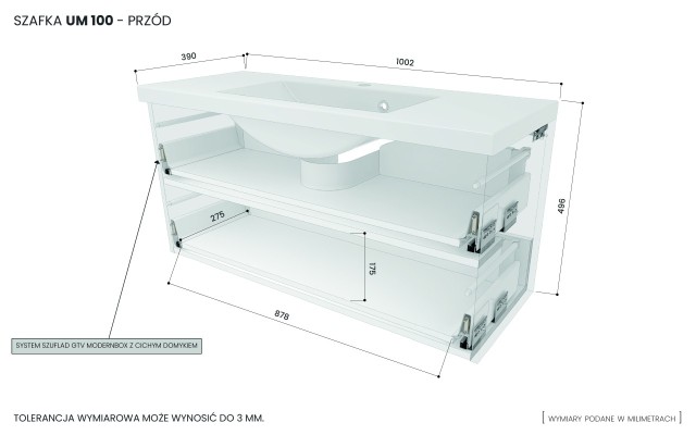 Szafka Wisząca Z Umywalką RON 100 cm - Szary Mat - Uchwyty Chromowane