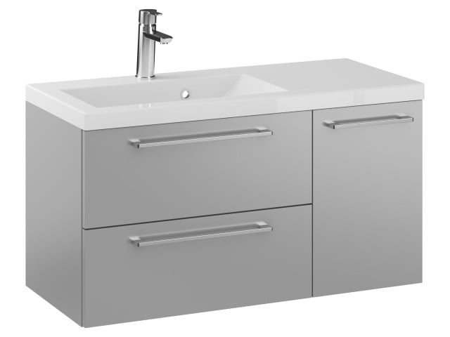 Szafka Wisząca Z Umywalką RON 90 cm D Lewa - Szary Mat - Uchwyty Chromowane