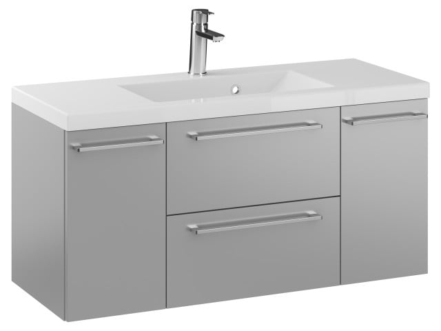 Szafka Wisząca Z Umywalką RON 100 cm D - Szary Mat - Uchwyty Chromowane