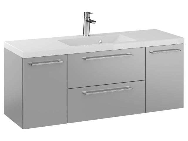 Szafka Wisząca Z Umywalką RON 120 cm D - Szary Mat - Uchwyty Chromowane