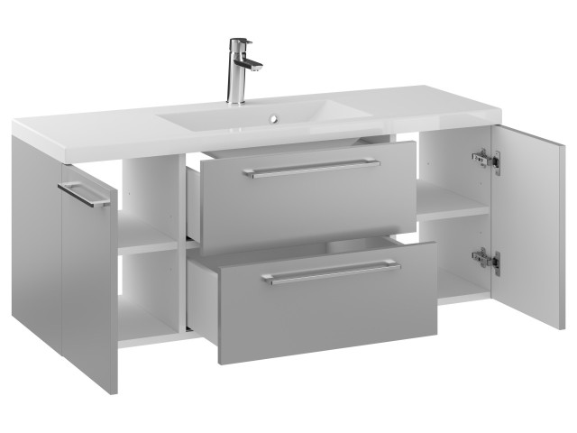 Szafka Wisząca Z Umywalką RON 120 cm D - Szary Mat - Uchwyty Chromowane