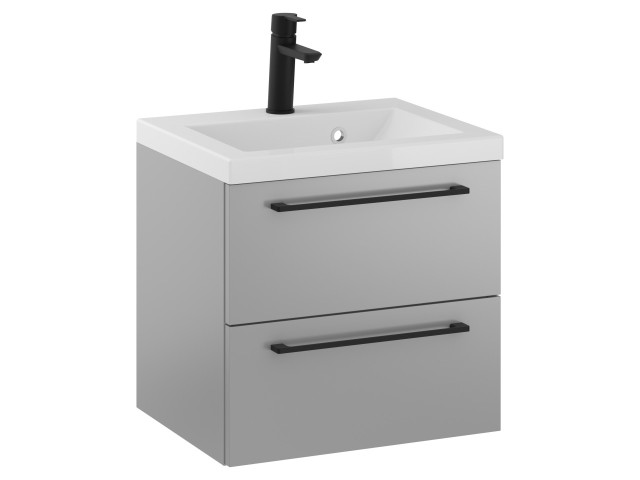 Szafka Wisząca Z Umywalką RON 50 cm - Szary Mat - Uchwyty Czarne Matowe Szafka Wisząca Z Umywalką RON 50 cm - Szary Mat - Uchwyty Czarne Matowe