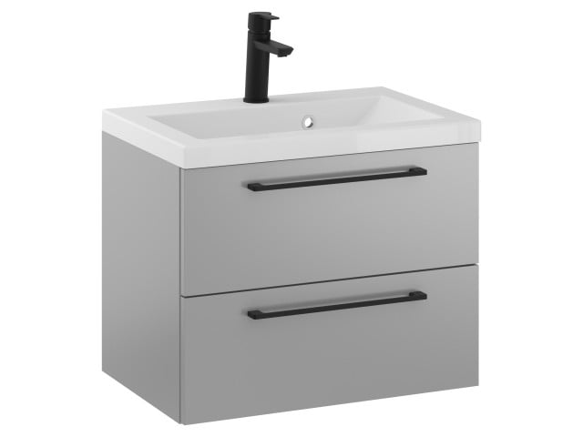 Szafka Wisząca Z Umywalką RON 60 cm - Szary Mat - Uchwyty Czarne Matowe
