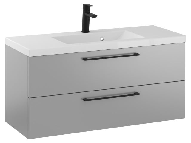Szafka Wisząca Z Umywalką RON 100 cm - Szary Mat - Uchwyty Czarne Matowe Szafka Wisząca Z Umywalką RON 100 cm - Szary Mat - Uchwyty Czarne Matowe