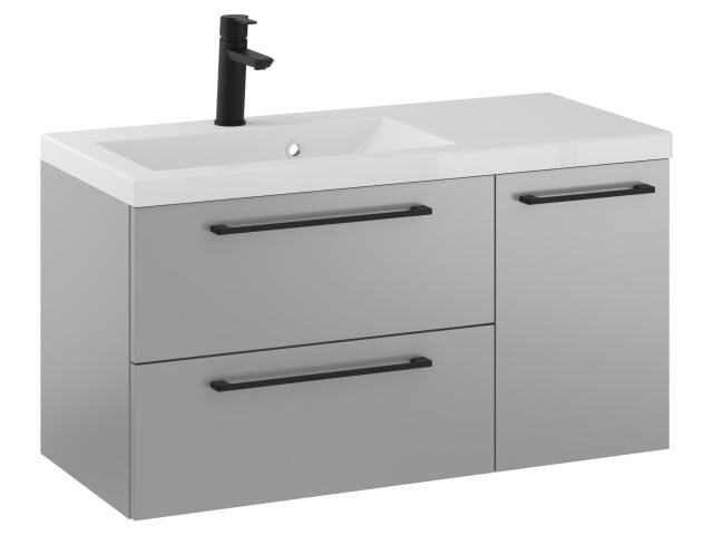 Szafka Wisząca Z Umywalką RON 90 cm D Lewa - Szary Mat - Uchwyty Czarne Matowe Szafka Wisząca Z Umywalką RON 90 cm D Lewa - Szary Mat - Uchwyty Czarne Matowe