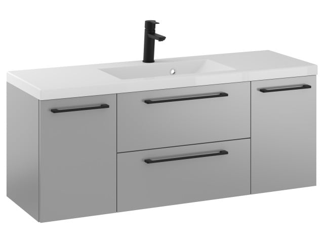 Szafka Wisząca Z Umywalką RON 120 cm D - Szary Mat - Uchwyty Czarne Matowe