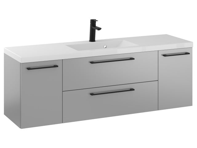 Szafka Wisząca Z Umywalką RON 140 cm D - Szary Mat - Uchwyty Czarne Matowe Szafka Wisząca Z Umywalką RON 140 cm D - Szary Mat - Uchwyty Czarne Matowe