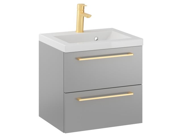 Szafka Wisząca Z Umywalką RON 50 cm - Szary Mat - Uchwyty Złote Szczotkowane Szafka Wisząca Z Umywalką RON 50 cm - Szary Mat - Uchwyty Złote Szczotkowane