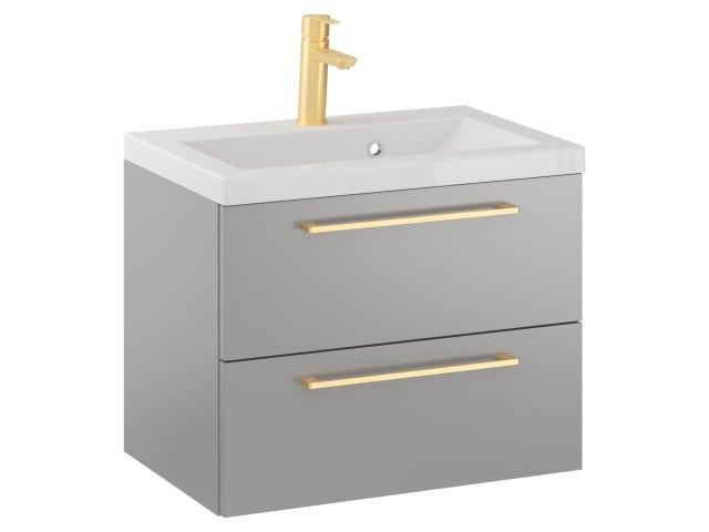 Szafka Wisząca Z Umywalką RON 60 cm - Szary Mat - Uchwyty Złote Szczotkowane Szafka Wisząca Z Umywalką RON 60 cm - Szary Mat - Uchwyty Złote Szczotkowane